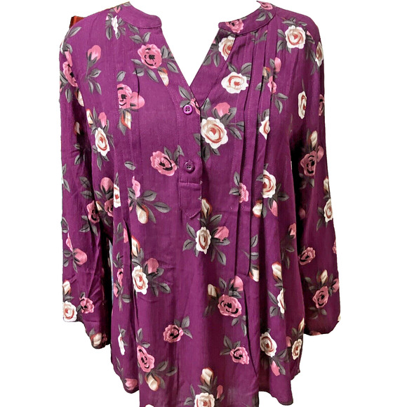 Fun To Fun Womens Sz XS Floral Blouse 3/4 Sleeves Pleated Gypsy Prairie - Picture 1 of 6